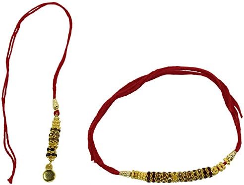 Exquisite Couple Set Golden Rakhi for Raksha Bandhan, Rakhi for Brothers, Red Thread