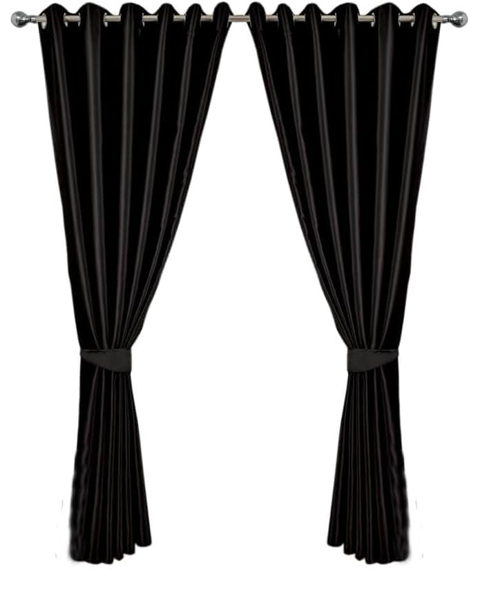 Starz Blackout 2PCS Super Soft Thermal Insulated Eyelet Window Curtains for Living Room Bedroom Home Office Fashion Decoration Drop Noise Reduce 2 Panels Curtain UK (Black, 46x90)