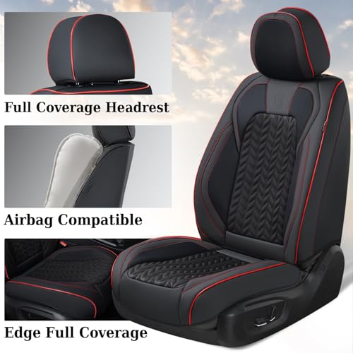 Coverado Leather Car Seat Cover for 5 Seaters, Breathable Car Seat Protector with Embossed Grains, Waterproof Universal Car Seat Covers for Sedan SUV Truck