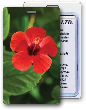 Lenticular Standard Luggage Tag Clear Plastic Loop, 3D Hawaiian Hibiscus Flower