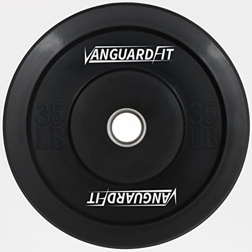 Vanguard Fit 35 lb. Single Black Solid Rubber Olympic sized Bumper plate with Stainless Steel Insert from Made with low bounce virgin rubber. 3 year Warranty!