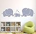 MAFENT(TM) Three Cute Elephants Parents and Kid Family Wall Decal with Hearts Wall Decals Baby Nursery Decor Kids Room Wall Stickers (Grey)