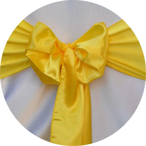 Satin Chair Sashes - Elegant Premium Quality, 6 x 108 Inch - Perfect for Weddings, Parties, and Events - (Pack of 10 Pieces, Yellow)