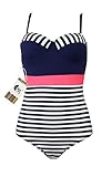 Color City Womens Halter Push Up Stripe One Piece Swimsuit Bathing suit