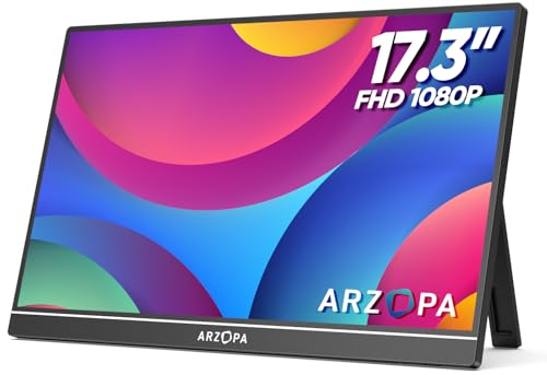 ARZOPA モバイルモニター 17.3インチ ポータブルモニター 1920*1080 ゲーミング用 ポータブルディスプレイ IPS液晶パネル 薄型 自立型 スイッチ用モニター USB Type-C 標準HDMI PS4/XBOX/Switch/PC/Macなど対応 在宅勤務 リモートワーク A1M商品画像