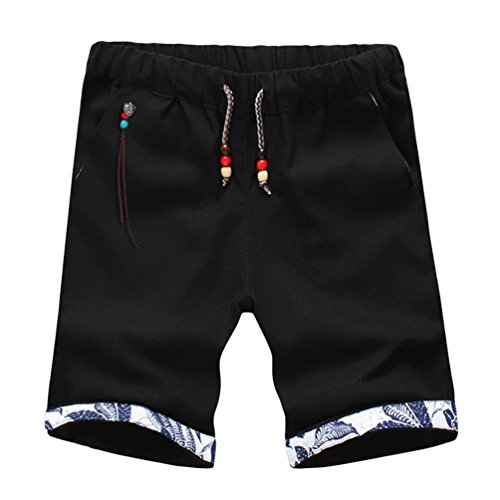 Algodón de Talla Grande de los Hombres con Cordón Pantalones Cortos de Lino con Bolsillos...