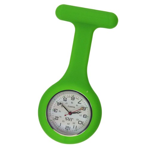 JAS Unisex Nurses Lapel Watch Silicone (Infection Control) Lime Green
