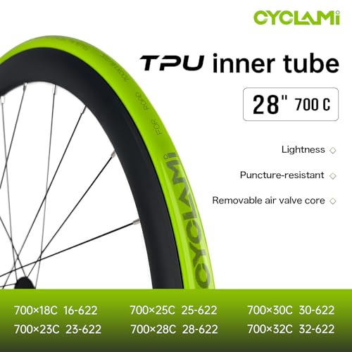 TPU Inner Tube Road Bike 38 g Ultralight Compatible with 700 x 18/23/25/28/30/32C Bicycle Inner Tube Metal Removable Presta Valve 45/60/80 mm