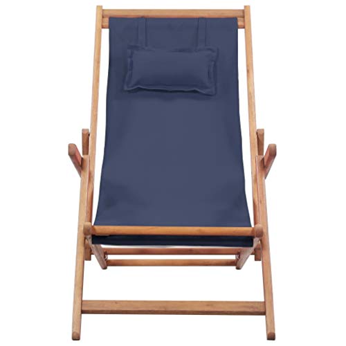 vidaXL Holz Liegestuhl Stoff Blau Sonnenliege Strandliege Gartenliege Liege – Bild 3