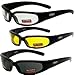 (3) New Size Small Motorcycle Glasses Clear Smoked Yellow Have UV400 Foam Padded Black Frame Great for Dust Storms