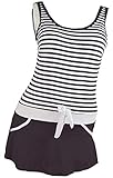 MiYang Women's 1 Piece Stripes Skirted Slim Swimsuit Bathing Swimwear, Black, M