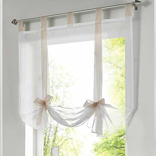 AiFish 1 Piece Tie-Up Roman Curtains Adjustable Ballon Shades Tab Top Sheer Kitchen Balcony Window Curtain Voile Valance Drape Drapery Panels for Bed Room Decor Decorative