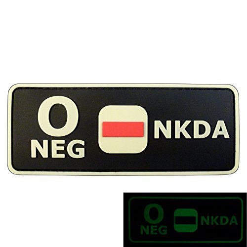 Glow Dark O NEG Blood Type NKDA Combat Tactical PVC Rubber 3D GITD Touch Fastener Patch