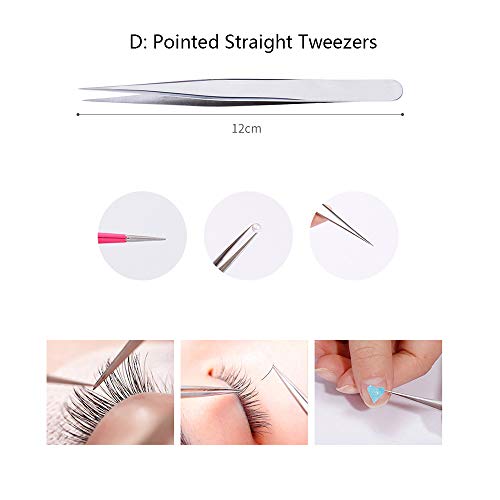 MissLytton Eyelash Extension Tweezers Kit, False Eyelash Applicator Tools, Stainless Steel Eyebrow Scissors Curved & Pointed Tip Tweezers Set for Applying Eyelids, Eyebrow, Ingrown Hair (Set of 7)