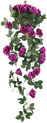 Artificial Flowers Hanging Flowers Artificial Violet Flower Wall Wisteria Basket Hanging Garland Vine Flowers Fake Silk Orchid for Wedding,Party, Garden, Home Decoration (Purple -C)