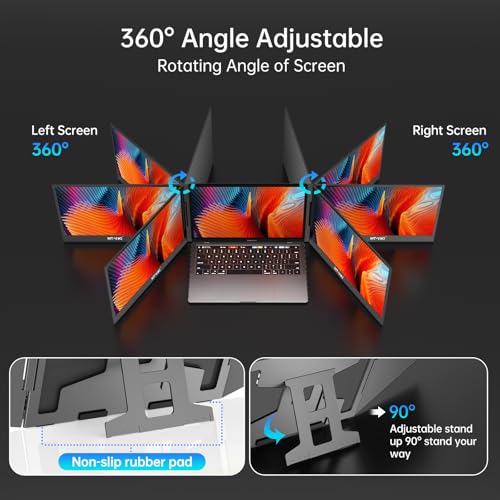 MT-VIKI 15.6 inch Laptop Screen Extender, Portable Triple Monitor for Laptop Only One USB-C Cable Connection,Compatiable with Win/Mac, FHD 1080P, [Included Storage Bag & Driver Needed]