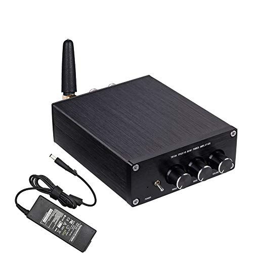 Bluetooth 4.2 Stereo Audio 2 Channel Amplifier Receiver Mini Hi-Fi Class D Integrated Amp 2.0CH for Home Speakers 100W x 2 with Bass and Treble Control