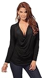 Women's Draped Cowl Neck Long Sleeve Soft Stretch Knit Casual Blouse Tunic Top