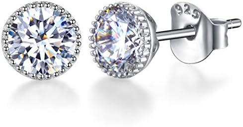 18K White Gold Plated Sterling Silver Diamond Cubic Zirconia Stud Earrings for Women Men Girls