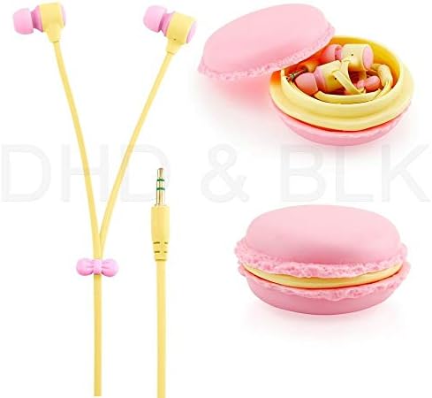 Cute 3.5mm in Ear Earphones Earbuds Headset with Macaroon Ear Buds Organizer Box (Pink)