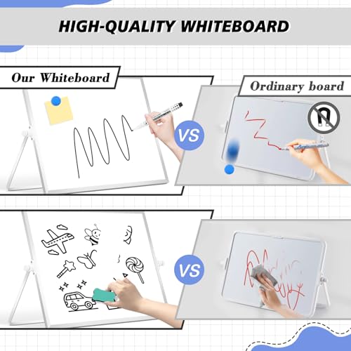 DOLLAR BOSS Small Whiteboard A3 Magnetic White Board with Stand 30x40cm | Double Sided Desk Whiteboard Mini Portable Dry Erase 360°adjustable with 8 Markers 1 Eraser 8 Magnets, for Home Office School