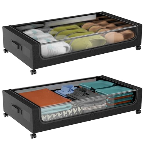 Organizador de Almacenamiento para Cama, 2pcs Contenedores de Almacenamiento Debajo de La Cama con Ruedas, Zapatera Bajo Cama para Ropa, Mantas, Juguetes, Zapatos y Libros
