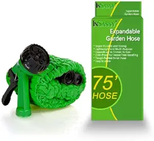 InSassy Expandable Garden Water Hose Expanding Hose for Gardening, Lawn Watering, Automotive & RV (Green, 75 Feet Hose w/Spray Nozzle)