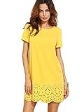 SheIn Women's Crew Neck Short Sleeve Hollow Shift Dress Small Yellow