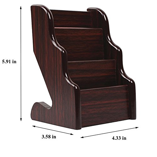 Lzttyee 3 Layer Wooden Business Card Holders Name Card Rack Stands Desktop Display Organizer (Deep Coffee)