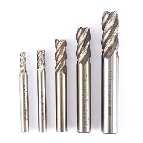 Yosoo 5Pcs HSS CNC Lathe Straight Shank 4 Flute End Mill Cutter Drill Bit Tool 4/6/8/10/12mm