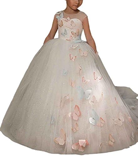 LovelyGirl Custom Butterfly Train Flower Girl Dress Princess Birthday Pageant Gown DE060 US5 Picture Color
