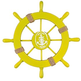 MDLUU Wooden Ship Wheel 11 Inches, Ship Rudder Decor, Helm Wheel Wall Hanging Ornament for Mediterranean Nautical… 416oML3VOAL