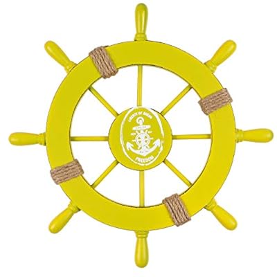 MDLUU Wooden Ship Wheel 11 Inches, Ship Rudder Decor, Helm Wheel Wall Hanging Ornament for Mediterranean Nautical… 416oML3VOAL