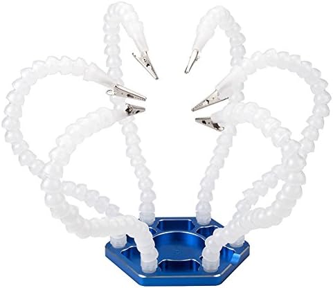 Soldering Station Tool with 6pcs Helping Hands ,Third Pana Hands (6 Arms,Non-slip Aluminum Base,Built-in Trays,Heat Resistant covers, all over Swiveling Clips, Brushless Electricity Fan)