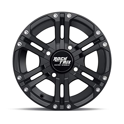 RockTrix RT101 4pc 12" ATV Wheels 4x110 Rims | 12x7 | 5+2 Offset | includes 10x1.25 Spline Lug nuts | IRS Vehicles Honda Kawasaki Yamaha Rincon Rancher Brute Force King Quad Kodiak Grizzly Rhino 4/110