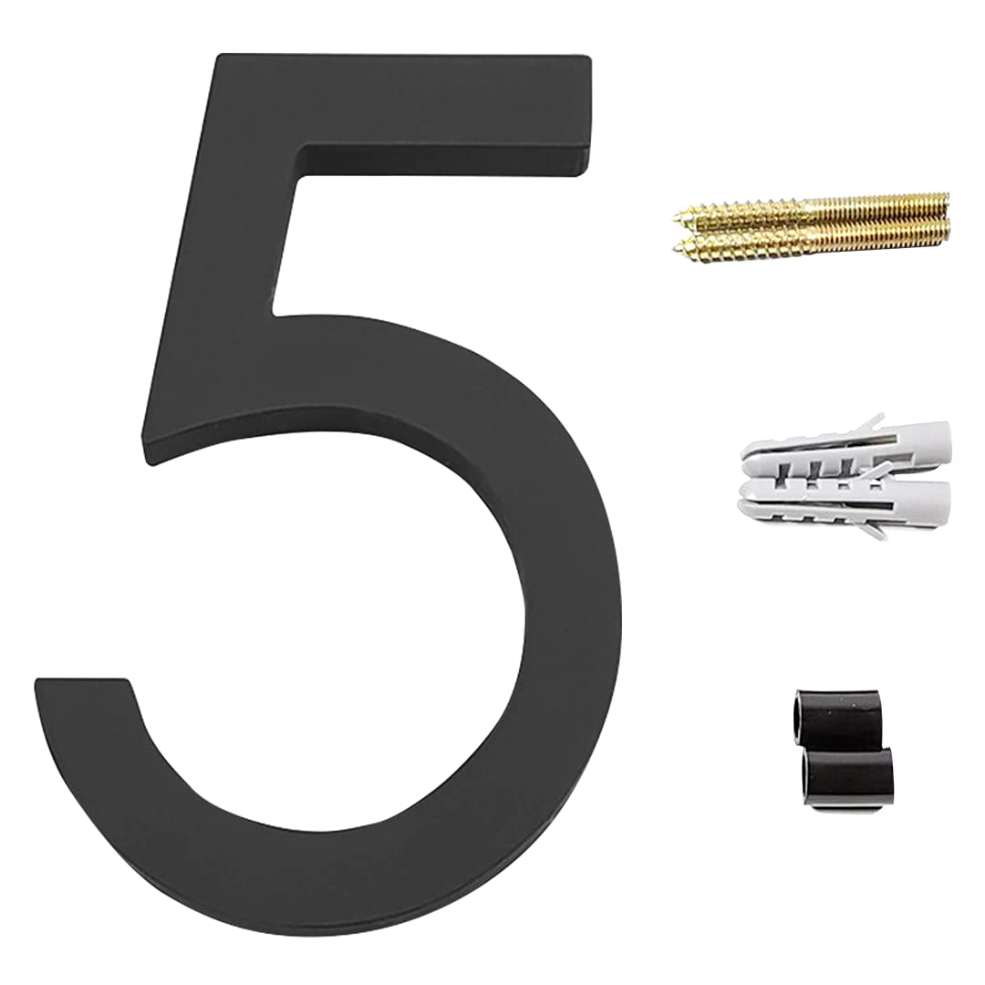 Zayookey Floating House Numbers Modern Door Adress Numbers 4.72 Inch Black Street Numbers for Mailbox Yard Home Wall Door Garage Gate with Nail Kit (Door Number 5)