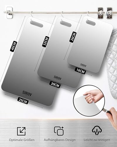 Titan Chopping Board Set of 3, 100% Pure Titanium, Food Safe, BPA-Free, Heat Resistant and Durable - Suitable for Meat, Bread, Vegetables & Fruit, Ideal for Kitchen, Camping & Everyday Use