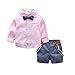 Baby Boy Shirt and Tie Sets Long Sleeve Woven Top+ Bowknot+ Shorts with Suspender Straps Outfits Pink