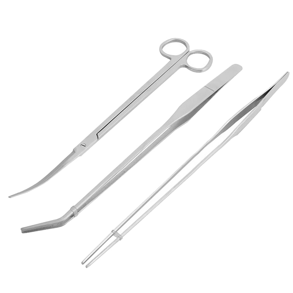 3 Pcs Stainless Steel Aquarium Tank Tweezers Scissors Cleaning Tools Kit for Aquatic Plants Aquascaping Fish Tank Care