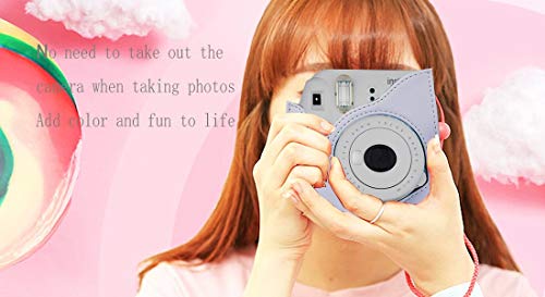Protective & Portable Case Compatible with Fujifilm Instax Mini 9 8 8+ Instant Polaroid Film Camera with Accessory Pocket and Adjustable Strap - Smokey White by SAIKA