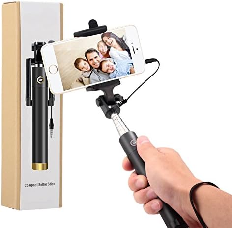 Selfie Stick, nilogie® Plug-N-Snap Pro NIL-315 Pocket Size Self Portrait Extendable Handheld Monopod Stick with Adjustable Phone Holder with Built-in Remote Shutter - Charge Free - Designed for Apple iPhone and Android Smartphones - Yellow