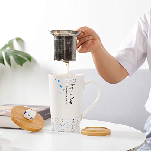 TEANAGOO M58-7 Tea Mug with Infuser and Lid, 18 OZ, Dog, Teaware with Filter Cactus, Tea Cup Steeper Maker, Brewing Strainer for Loose Leaf Tea,Diffuser mug set for Tea Lover Gift ceramic Simple - Thumbnail 4