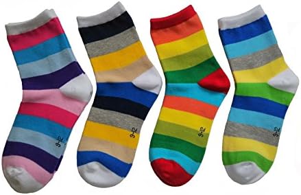 Big Kids Girls Rainbow Colorful Striped 4 Pack of Low Cut Socks (9-12T, Rainbow Pack of 4)