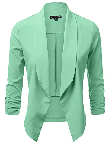 JJ Perfection Women's Lightweight Chiffon Ruched Sleeve Open-Front Blazer MINT L