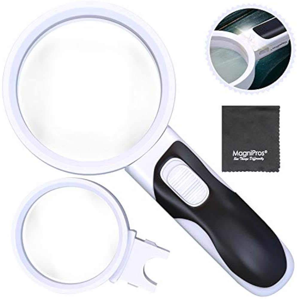 Magnifiers MagniPros Magnifying Glass With Bright LED Lights And 10X