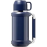 DEDEYA Stainless Steel Vacuum-Insulated Beverage Bottle with cup, Large Coffee Bottle for Travel, Flasks for Hot and Cold Drinks, temperature display (Blue, 60oz)
