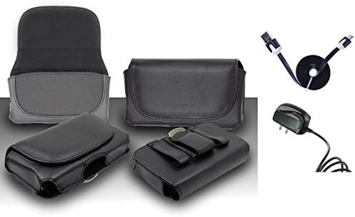 Premium Black Leather Design Horizontal Leather Belt Case Clip Holster Pouch Cover Suitable For ZTE Rapido LTE Z932L / Z932C (Fit for Single Phone With Thin Case or Back Cover Together) + Travel (Wall) Charger + 1 of 1M/3Feet Stylish Micro USB To USB 2.0 Data Sync Charger Flat Cable