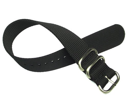 18mm Zulu 2 Ring Black Nylon Watch Strap