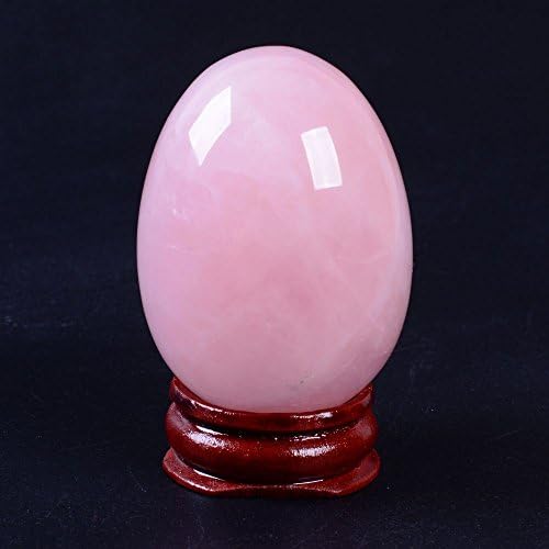 50mm Gemstone Rose Quartz Healing 2" Eggs Shaped Carving Decor Wood Stand