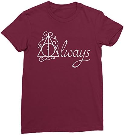 Always Women's T-Shirt - Deathly Hallows Harry Potter Snape Dumbledore Lily Tee (XL, Maroon)